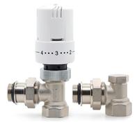 Conjunto completo de cabezal de válvula termostática para radiador, diseño angular, blanco, M30 x 1,5 mm, sensor de líquido, bloqueo y prote