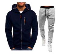 Conjunto completo de chándal con capucha para hombre, chaqueta con capucha y cordón de ajuste, sudadera con cremallera, pantalones deportivos de manga larga, ropa deportiva básica clásica, azul marino