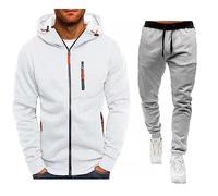 Conjunto completo de chándal con capucha para hombre, chaqueta con capucha y cordón de ajuste, sudadera con cremallera, pantalones deportivos de manga larga, ropa deportiva básica clásica, blanco, M