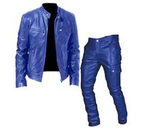 Conjunto completo de chándal de piel sintética para hombre, chaqueta y pantalones de motocicleta, conjunto de 2 piezas, chaquetas de manga larga y pantalones deportivos, impermeables, ajustados