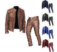 Conjunto completo de chándal de piel sintética para hombre, chaqueta y pantalones de motocicleta, conjunto de 2 piezas, chaquetas de manga larga y pantalones deportivos, impermeables, ajustados