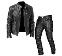 Conjunto completo de chándal de piel sintética para hombre, chaqueta y pantalones de motocicleta, conjunto de 2 piezas, chaquetas de manga larga y pantalones deportivos, impermeables, ajustados