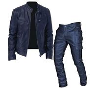 Conjunto completo de chándal de piel sintética para hombre, chaqueta y pantalones de motocicleta, conjunto de 2 piezas, chaquetas de manga larga y pantalones deportivos, impermeables, ajustados
