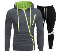 Conjunto completo de chándal para hombre, 2 piezas, sudadera con capucha, con cremallera, cintura elástica, pantalones deportivos sueltos, ropa deportiva al aire libre, correr, ropa exterior, M-3XL