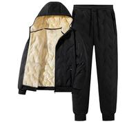 Conjunto completo de chándal para hombre, conjunto térmico de invierno de 2 piezas, forro polar liso, acolchado, chaqueta cálida, pantalones de forro polar, conjunto de traje deportivo casual con