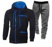 Conjunto completo de chándal para hombre, sudadera con capucha para correr, pantalones deportivos, trajes de primavera, otoño, color sólido, deportes, casual, cremallera, sudadera con múltiples