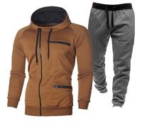 Conjunto completo de chándal para hombre, sudadera con capucha para correr, pantalones deportivos, trajes de primavera, otoño, color sólido, deportes, casual, cremallera, sudadera con múltiples