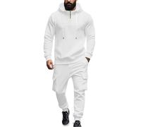 Conjunto completo de chándal para hombre, sudadera de 2 piezas, sudadera de manga larga, media cremallera, cintura elástica, lisa, cómoda, ropa deportiva para correr, para hombre, blanco, M