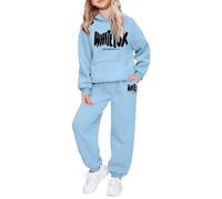 Conjunto completo de chándal para niños y niñas, 2 piezas, sudadera con capucha de gran tamaño y pantalones deportivos sueltos, ropa deportiva con estampado de letras de zorro Y2K, ropa deportiva con