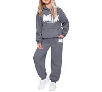 Conjunto completo de chándal para niños y niñas, 2 piezas, sudadera con capucha de gran tamaño y pantalones deportivos sueltos, ropa deportiva con estampado de letras de zorro Y2K, ropa deportiva con