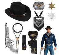 Conjunto Completo de Disfraz de Vaquero Para Hombre: Traje Occidental de 10 Piezas Para Adultos Y Jóvenes , etc. - Accesorios Completos de Vaquero Ara Fiestas Temáticas, Carnaval, San Valentín(Negro)