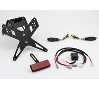 Conjunto completo plug and play para el soporte de matrícula PROTECH con 2 indicadores LED de acero inoxidable/aluminio recubierto en polvo de negro, negro