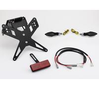 Conjunto completo plug and play para el soporte de matrícula PROTECH con 2 indicadores LED de acero inoxidable/aluminio recubierto en polvo de negro, negro