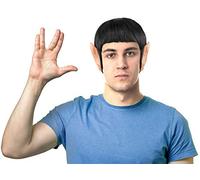 Conjunto con peluca negra lisa + orejas puntiagudas de látex Space Science - Oficial