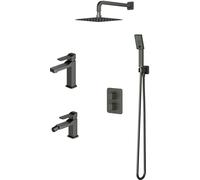 Conjunto conjunto de ducha Omnires Slide SYSSL11GR, grifo para lavabo Omnires Slide SL7710GR, SL7720GR