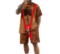 Conjunto corto genérico de 2 piezas para hombre Humor 3D impreso falso pecho gráfico drole feo simulación musculoso camiseta de moda verano chándal casual conjunto de manga corta y pantalones cortos