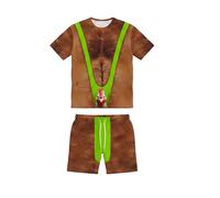 Conjunto corto genérico de 2 piezas para hombre Humor 3D impreso falso pecho gráfico drole feo simulación musculoso camiseta de moda verano chándal casual conjunto de manga corta y pantalones cortos