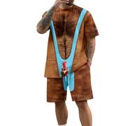 Conjunto corto genérico de 2 piezas para hombre Humor 3D impreso falso pecho gráfico drole feo simulación musculoso camiseta de moda verano chándal casual conjunto de manga corta y pantalones cortos