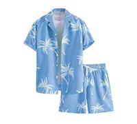 Conjunto corto para hombre, estampado floral, camisa ligera con botones y pantalones cortos de secado rápido, cuello vuelto, traje casual de dos piezas con mangas cortas y pantalones cortos para playa