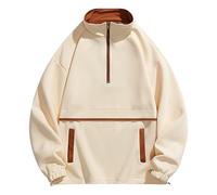 Conjunto cruzado para mujer que cae cientos con modelos deportivos casuales con suéter de manga larga con media cremallera sudaderas simples, Caqui., L