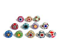 Conjunto de 10 asas de cerámica con diseños florales pintado a mano. Tiradores de mano para armarios, cajones y cómodos. Asas clásicas de 40 mm de diámetro.