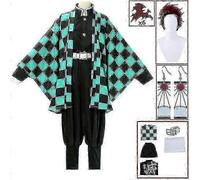(Conjunto de 100 piezas - 8 piezas) Disfraz de Tanjirou Kamado, kimono de cosplay del anime Demon Slayer