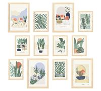Conjunto de 12 marcos ModernMix 1 para jardín: 4 de tamaño A3 y 8 de tamaño A4. Marcos de madera clara con un diseño elegante y contemporáneo, perfectos para exhibir obras de arte y una colección d...