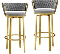 Conjunto de 2 barras de terciopelo giratorio Herramientas sin brazos Cocinas Counter Chairs 75cm altura gris moderno diseño ideal para uso en el hogar o café
