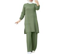 Conjunto de 2 conjuntos de camisa y pantalones musulmanes de manga larga con botones para mujer, vestido casual Abaya, trajes de Dubai, hiyab Burka, verde, XXL