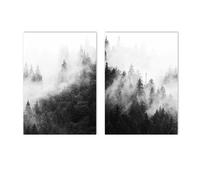 Conjunto de 2-Cuadro Decorativo de Bosque Con Niebla Póster de Árbol Blanco Negro Pintura Sobre Lienzo de Paisaje Natural Cuadro Nórdico Pared Decoración de Sala de Estar Cocina-40*50cm (Sin marco)