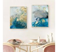 Conjunto de 2-Cuadro Impreso en Lienzo Con Estampado Abstracto Azul y Pan de Oro Estilo Moderno y Sencillo para Sala de Estar Comedor Oficina Porche Dormitorio y Decoración de Mesa-40*60cm (Sin marco)