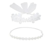 Conjunto de 2 diademas para bebé, diadema elástica para bautizo de niña, banda de encaje floral, diadema blanca para recién nacida, diademas blancas elásticas para fiestas, bodas, bautizos, fotos fami
