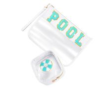 Conjunto De 2 Elegantes Bolsas De Cosméticos Escritos Para Mujeres Y Niñas Con Cremallera Robusto Accesorio De Moda Uso Diario, White Pool