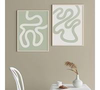 Conjunto de 2/Imágenes de pared,Dibujo Abstracto Verde de Una Línea Lienzo Pintura Pared Cuadros Arte de Mediados de Siglo Impresiones Decoración Dormitorio Cocina Sala de Estar-60*90cm (sin marco)