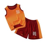 Conjunto de 2 juegos de traje de deporte de verano de manga corta para niño, de secado rápido, camiseta de baloncesto + pantalones cortos, traje de fútbol, rojo, 5-6 años