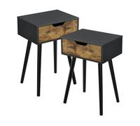 Conjunto de 2 mesitas auxiliares östersund con cajón 60x40x30 cm - negro/efecto madera oscura [en.casa]