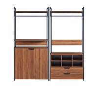 Conjunto de 2 percheros larem con 1 compartimento cerrado, 6 abiertos y 2 cajones - negro/efecto nogal [en.casa] 180 cm