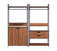 Conjunto de 2 percheros larem con 1 compartimento cerrado y 2 cajones - negro/efecto nogal [en.casa]