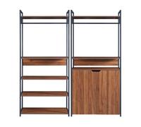 Conjunto de 2 percheros larem con 1 compartimento cerrado y 7 estantes - negro/efecto nogal [en.casa]