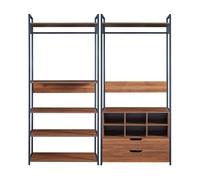 Conjunto de 2 percheros larem con 2 cajones y 6 compartimentos - negro/efecto nogal [en.casa]