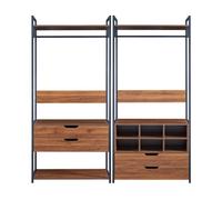 Conjunto de 2 percheros larem con 4 cajones 6 compartimentos y 2 estantes - negro/efecto nogal [en.casa]