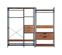 [en.casa] Conjunto de 2 Percheros Burro Larem Combinación de Armarios Abiertos con 2 Barras Colgantes 4 Cajones y Estantes para Dormitorio Vestidor Recibidor Oficina - Efecto Nogal