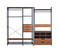 Conjunto de 2 percheros larem con 4 cajones y 6 compartimentos - negro/efecto nogal [en.casa]