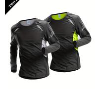 Conjunto de 2 piezas, Camiseta deportiva de compresión para hombre, gimnasio, correr, larga, transpirable, de secado rápido, traje de entrenamiento de elasticidad, mallas de ciclismo para exteriores