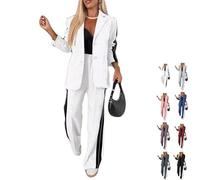 Conjunto de 2 Piezas Casual Para Mujer - Traje de Negocios Con Blazer de Manga Larga y Pantalones - Elegante Con Bolsillos y Solapa