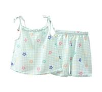 Conjunto de 2 piezas de algodón con estampado dulce para niños pequeños, con tirantes delgados, pantalones cortos elásticos, ropa de verano, casual, moda, calle, fiesta de cumpleaños, conjuntos lindos