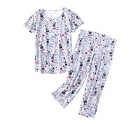 Conjunto de 2 piezas de algodón para mujer, conjunto cómodo de verano, cuello en V, manga corta, camisón de satén, gris, S