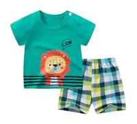 Conjunto de 2 Piezas de Camiseta y Pantalones Cortos de Manga Corta con Estampado de Dibujos Animados de Verano para niños y niñas pequeños (Dark Green, 5-6 Years)