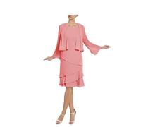 Conjunto de 2 piezas de chifón para madre de novia, tallas grandes, con volantes, para invitada de boda, coral, 58