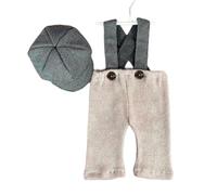 Conjunto de 2 piezas de disfraz de recién nacidos para primera sesión de fotos delicadas, accesorios de fotografía, pantalones con correa y sombrero a juego